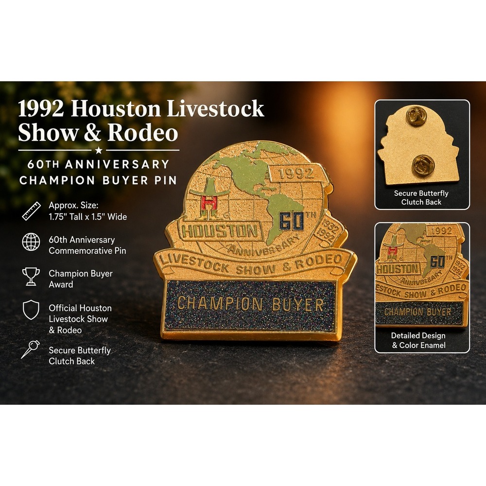 1992 Houston Livestock Show Rodeo 60th Anniversary Champion Buyer Pin Vtg HLSR
